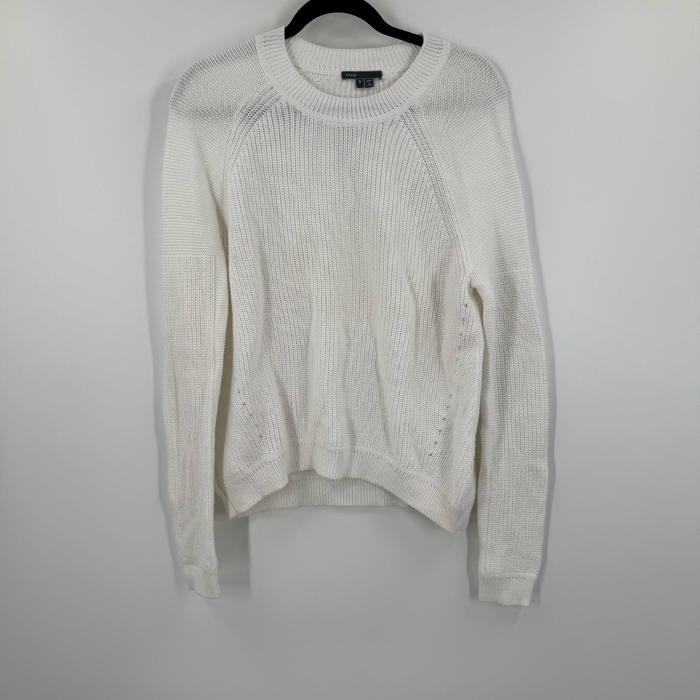 Vince White Crew Neck Sweater Lightweight Knit 100% Cotton Size S